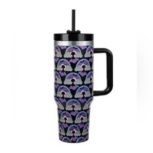NIB-TaroKitc Black Rainbow Bats 40oz Stainless Steel Tumbler w/Lid & Straw